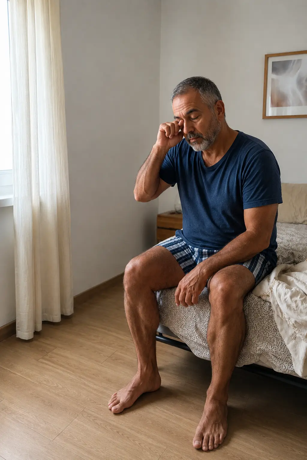 Pessoa a acordar cansada apesar de uma noite completa de sono