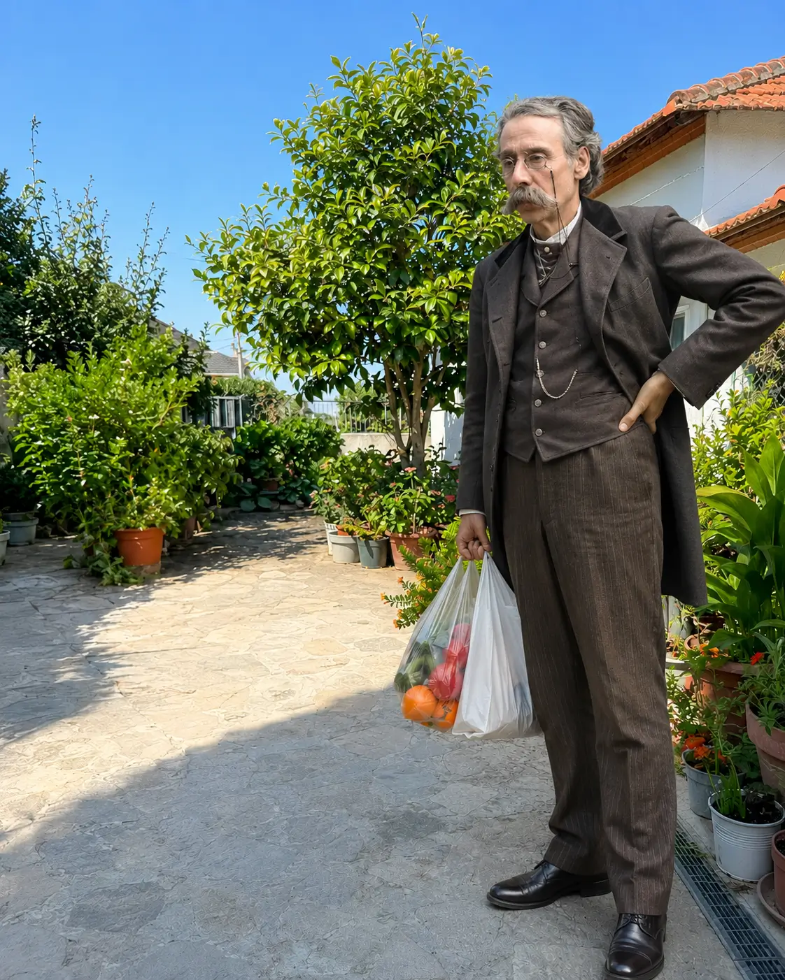 Pessoa mais velha a viver em silêncio com desconforto digestivo