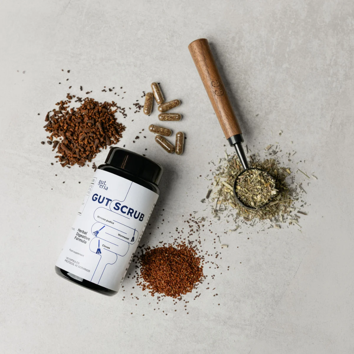 Gut Scrub com sementes de Mimosa pudica, losna e cravinho